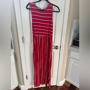 Red and White Striped Maxi Dress